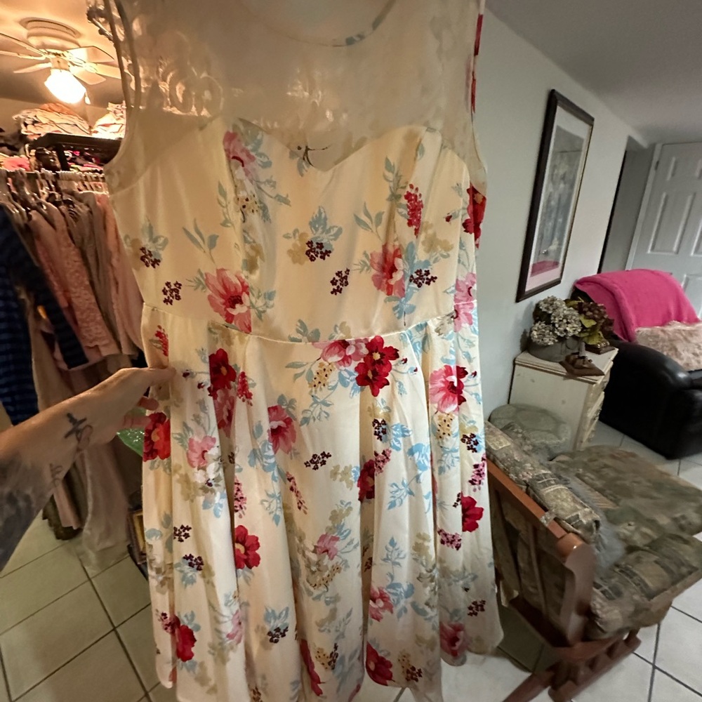 Torrid Floral Dress with Lace Overlay